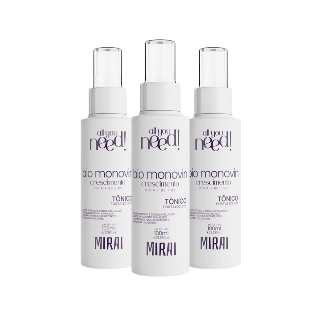 Kit 3x Tônico Bio Monovin 100ml Crescimento Capilar Estimula e Fortaleçe MIRAI
