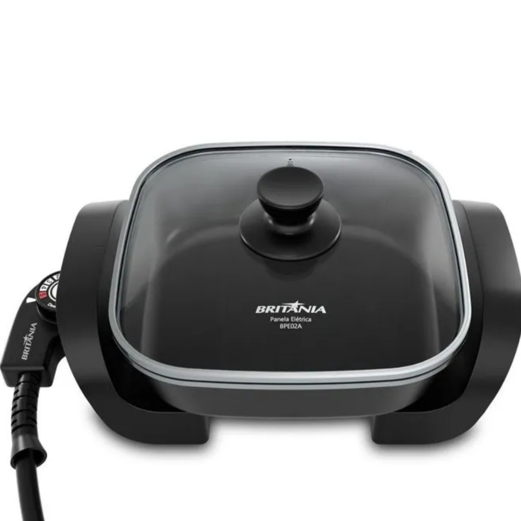 Panela Elétrica Britânia 2L 650W com 5 Temperaturas Antiaderente e Tampa de Vidro 110V