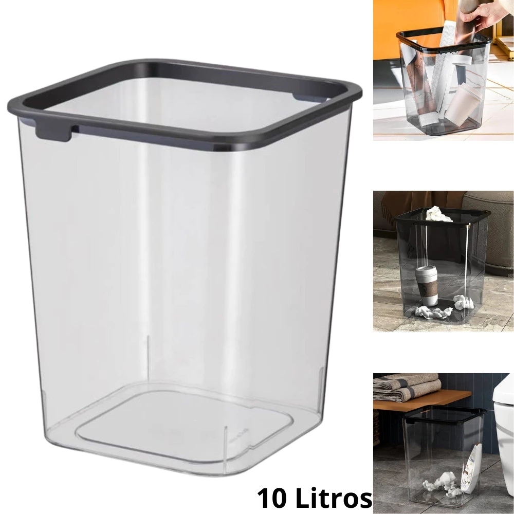 Lixeira 10L Quadrada ou Redonda com Anel de Pressão – Ideal para Escritórios, Papel e Folhas, Prática e Moderna