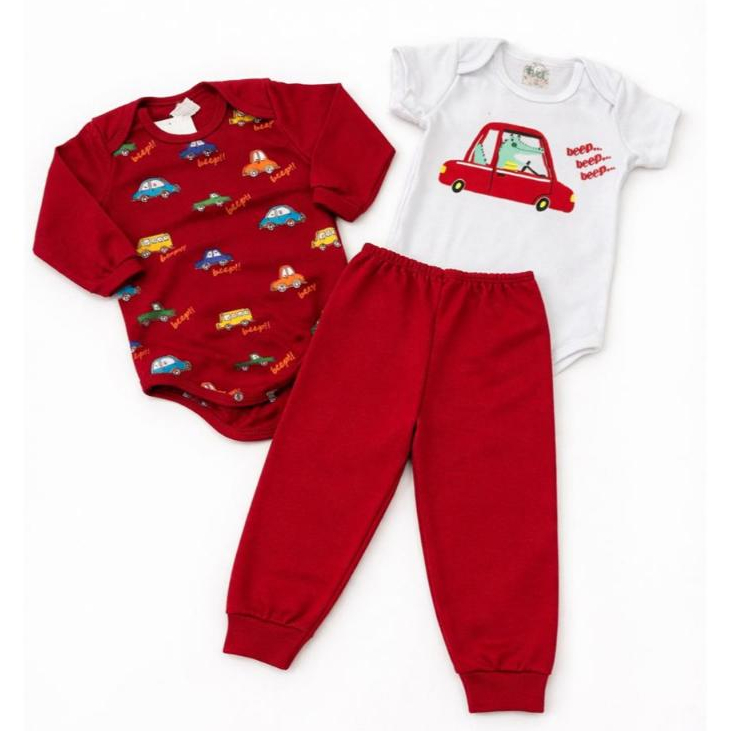 Trijunto Bebê Algodão | 2 Bodys + Calça  Confortável e Macio - 100 % Algodão - Conjunto Avulso 3 Peças