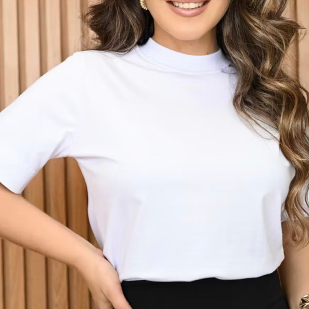 Blusa Feminina 100% Algodão Gola Alta Básica Elegante Dia a Dia Promoção