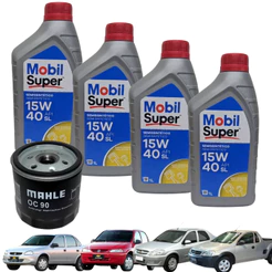 Kit Troca Óleo Mobil 15w40 Semi Sintético GM Corsa Celta Classic Montana Agile Prisma Chevrolet Motor 1.0 1.4 8v