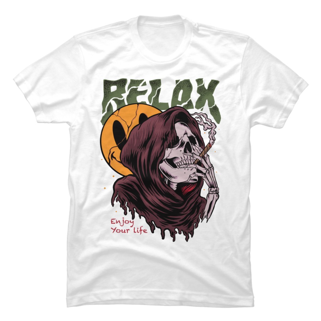 Camiseta Básica Unissex Relax Enjoy Your Life Smile Caveira