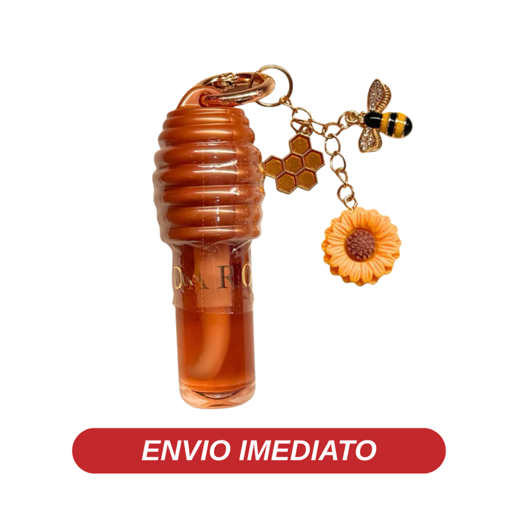 Gloss Labial Mel Hidratante com Chaveiro Abelha | Lip Oil Brilho Natural Fofo
