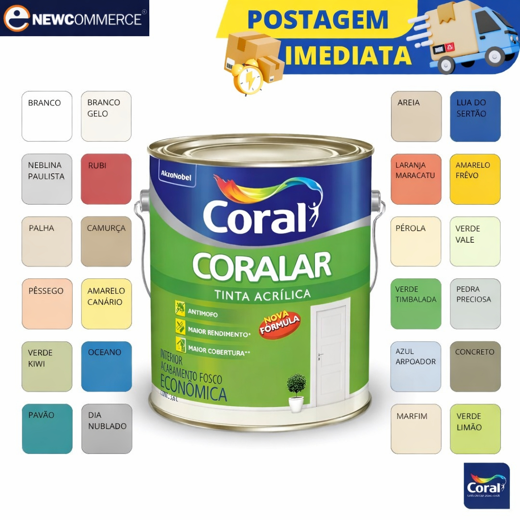 Tinta Coralar Acrílica 3,6L - Escolha Sua Cor em Oferta na Shopee