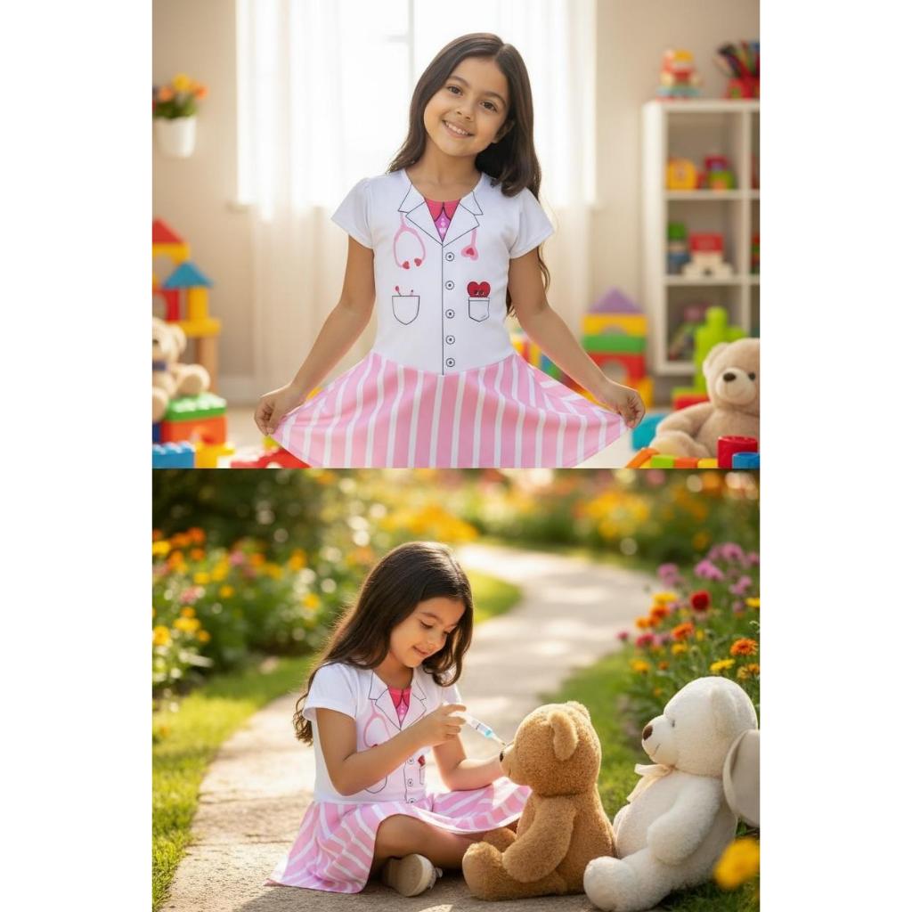 Vestido Infantil Fantasia Doutora Médica Confortável