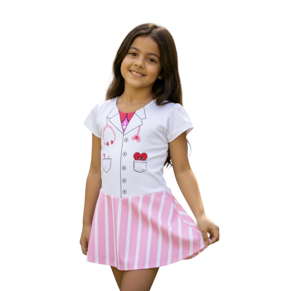 Vestido Infantil Fantasia Doutora Médica Confortável