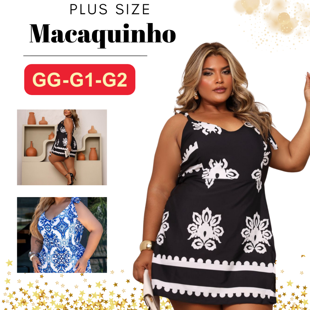 Macaquinho Plus Size Short Saia Alça Larga Estampado Tendência Promoção Candy Color Verão em Oferta na Shopee