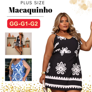 Macaquinho Plus Size Short Saia Alça Larga Estampado Tendência Promoção Candy Color Verão em Oferta na Shopee