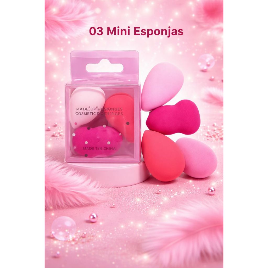 Mini Esponja De Maquiagem  Kit Com 3 Blender Para rosto e Maquiagem Base E Corretivo