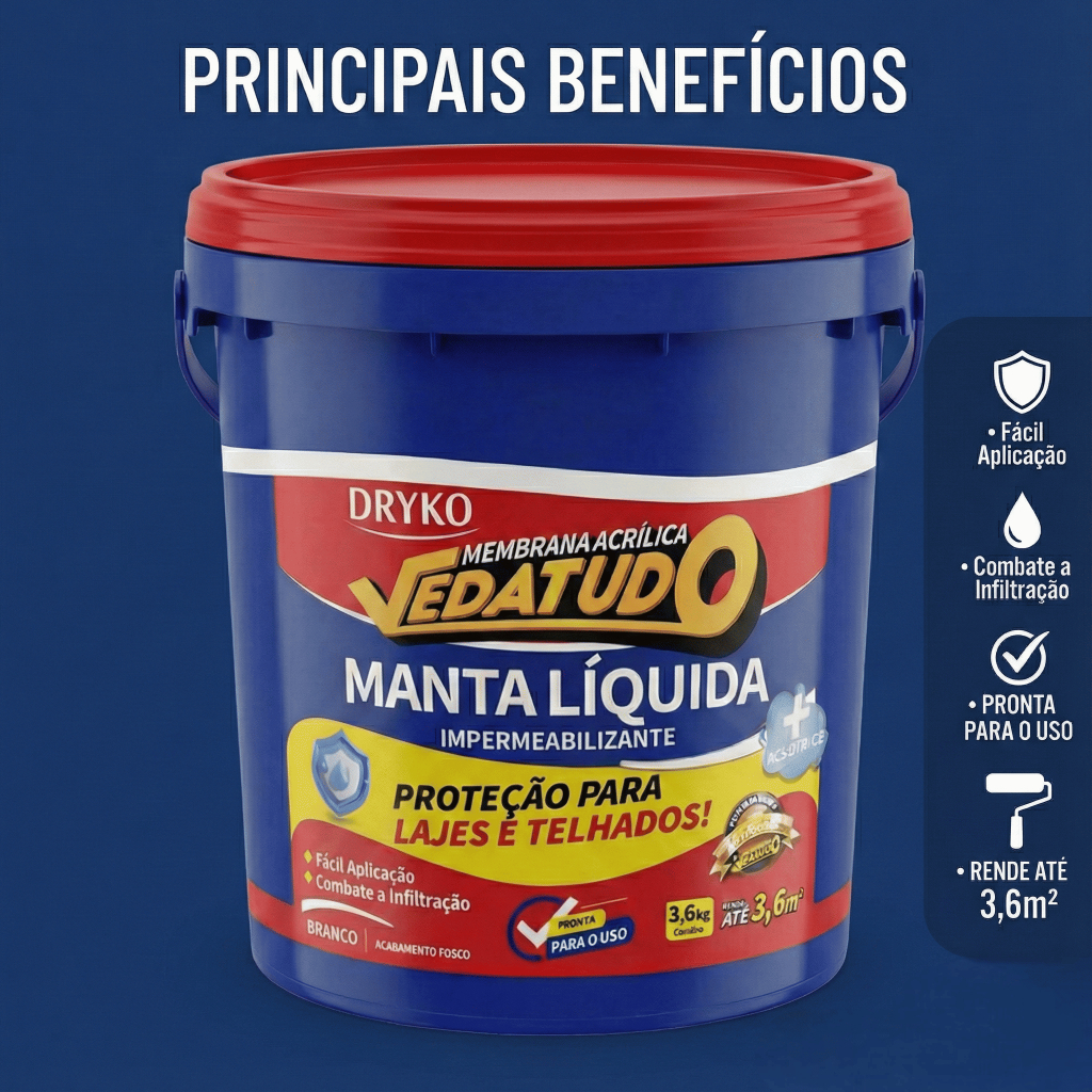 Manta Liquida Emborrachada Premium 1Kg Ou 3,6Kg Protege Lajes De Infiltração Goteiras e Vazamentos
