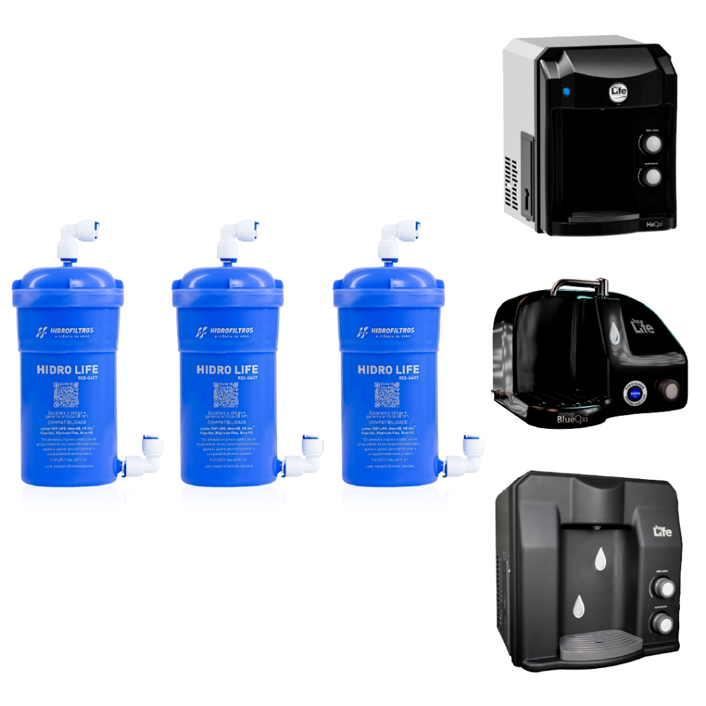 Refil Filtro Alcalino Hidro Life Azul Compatível Linha Purificador Água Top Life Kit 1 ou 3 Unidades