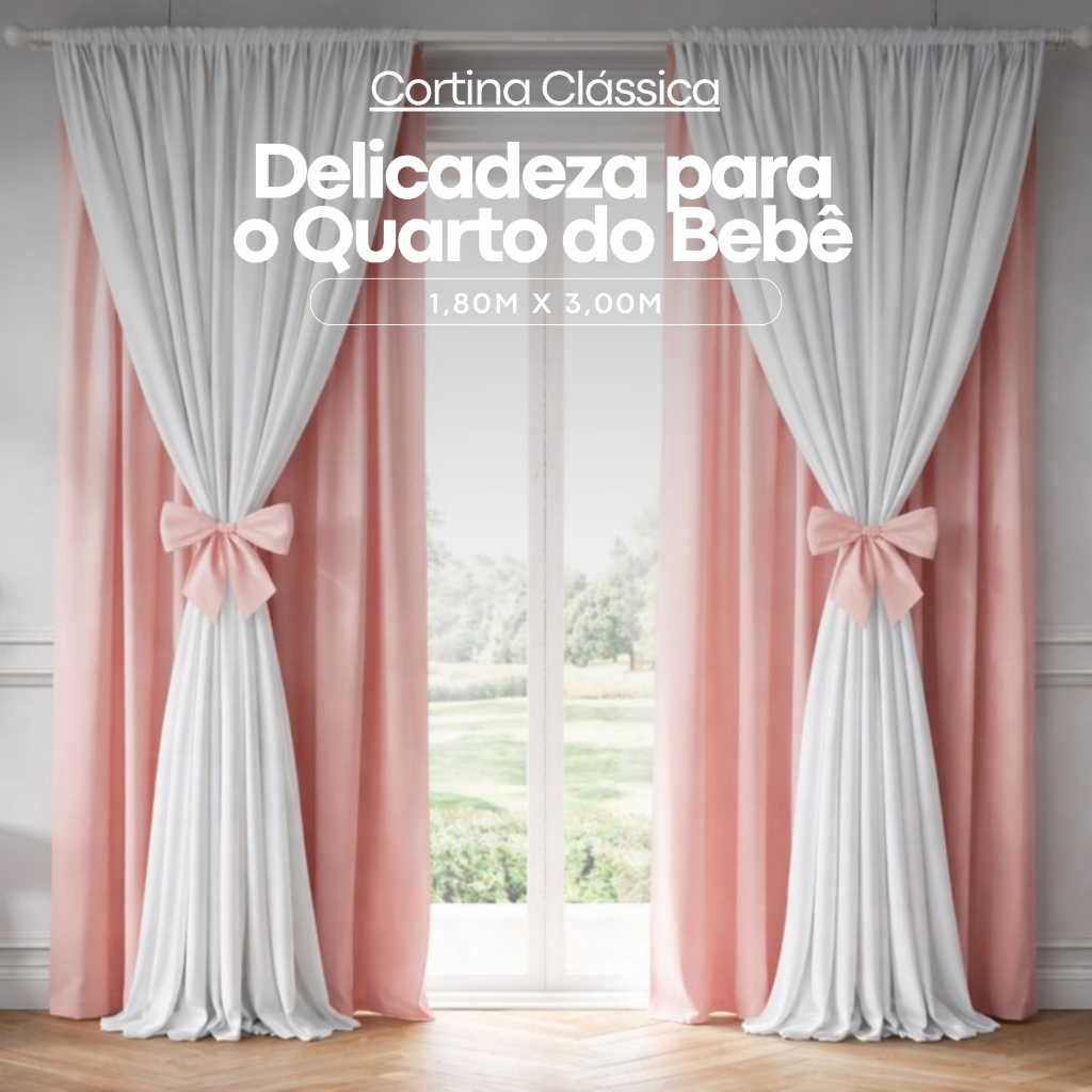 Cortina Infantil Microfibra Xale Duplo 1,80x3,00m Varão Simples