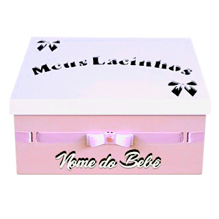 Caixa Laço em Madeira Mdf Personalizado com nome do bebê em Oferta na Shopee