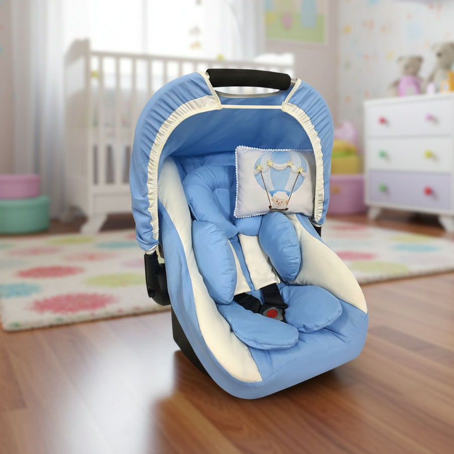 Capa de Bebê Conforto Com Protetores de Cinto, Capota, Apoio e Travesseirinho Estampado