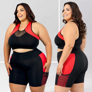 Conjunto Moda Fitness Plus Size Top com Short Feminino Cós Alta Compressão Confortável Academia em Oferta na Shopee
