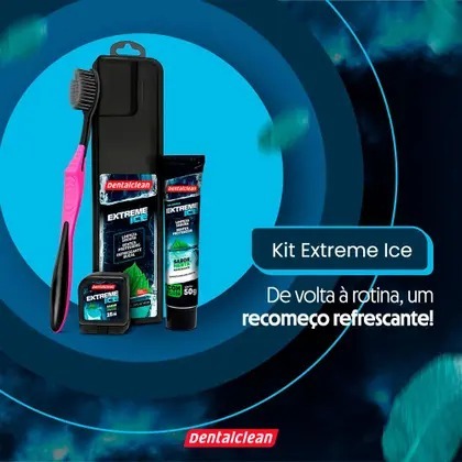Dentalclean Kit Extreme Ice: Gel Dental 50g + Escova Macia + Fio Dental 20m + Estojo