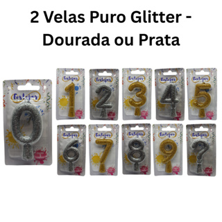 2 Velas de Aniversário Puro Glitter Dourada ou Prata - Festa - Bolo - Glitter não solta da vela em Oferta na Shopee