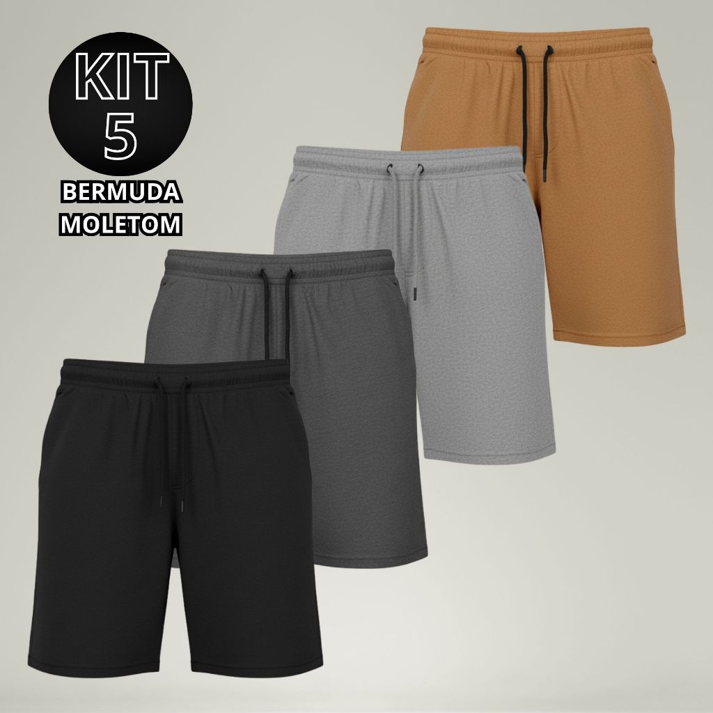 Kit Com 5 Bermudas De Moletom Masculino Premium Com Amarração E Bolso