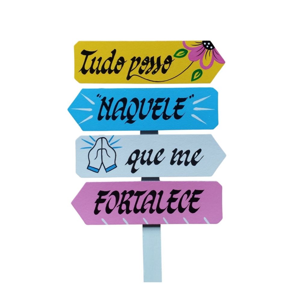Placa De Jardim Colorida Tudo Posso ''Naquele'' que Me Fortalece