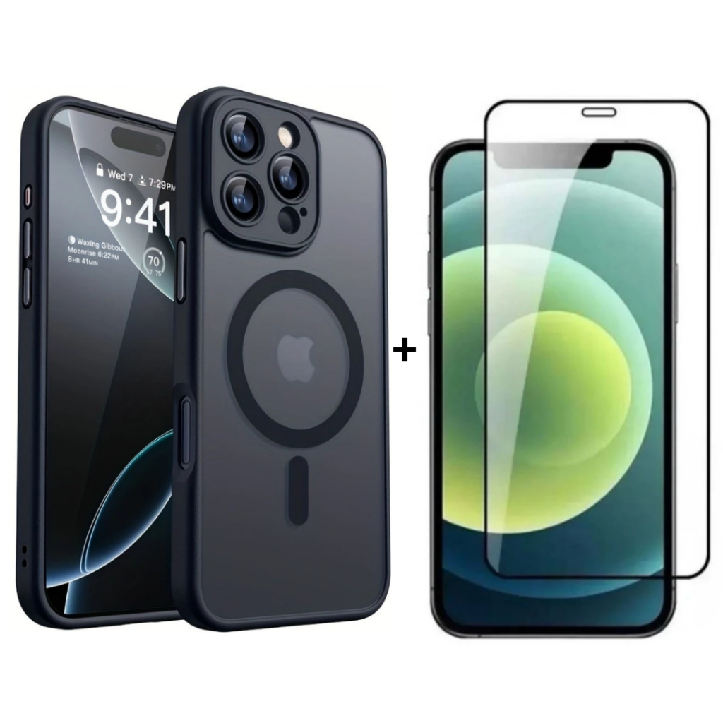 Capa Luxo Fosco + Pelicula 3D Vidro Armadura Caso À Prova De Choque Para iPhone 16 15 14 13 12 11 em Oferta na Shopee