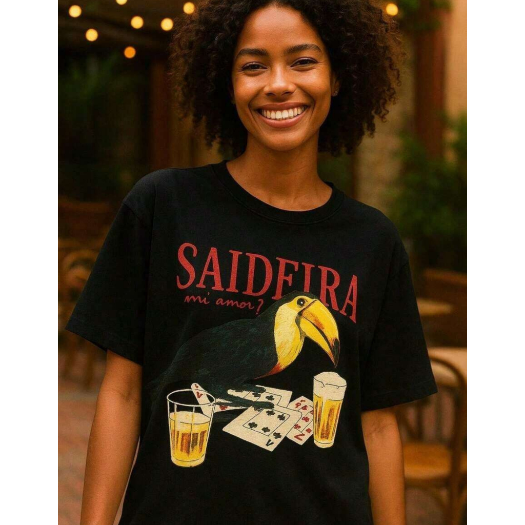 Camiseta Feminina T-Shirt Estampa Amazonia Saideira Cores Diversas Algodão Manga Curta Blogueira