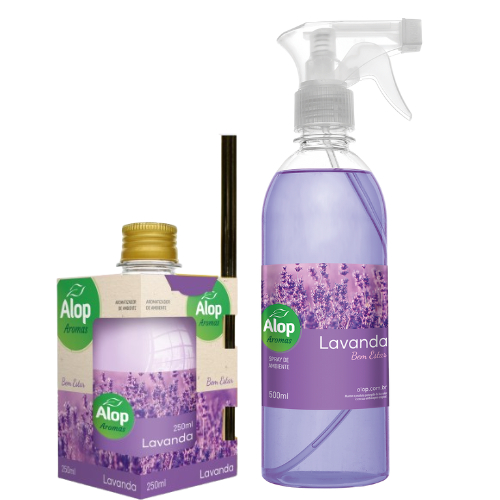 Kit LAVANDA Aromatizador com Varetas 250ml + Home Spray 500ml – Perfume duradouro para cada ambiente!