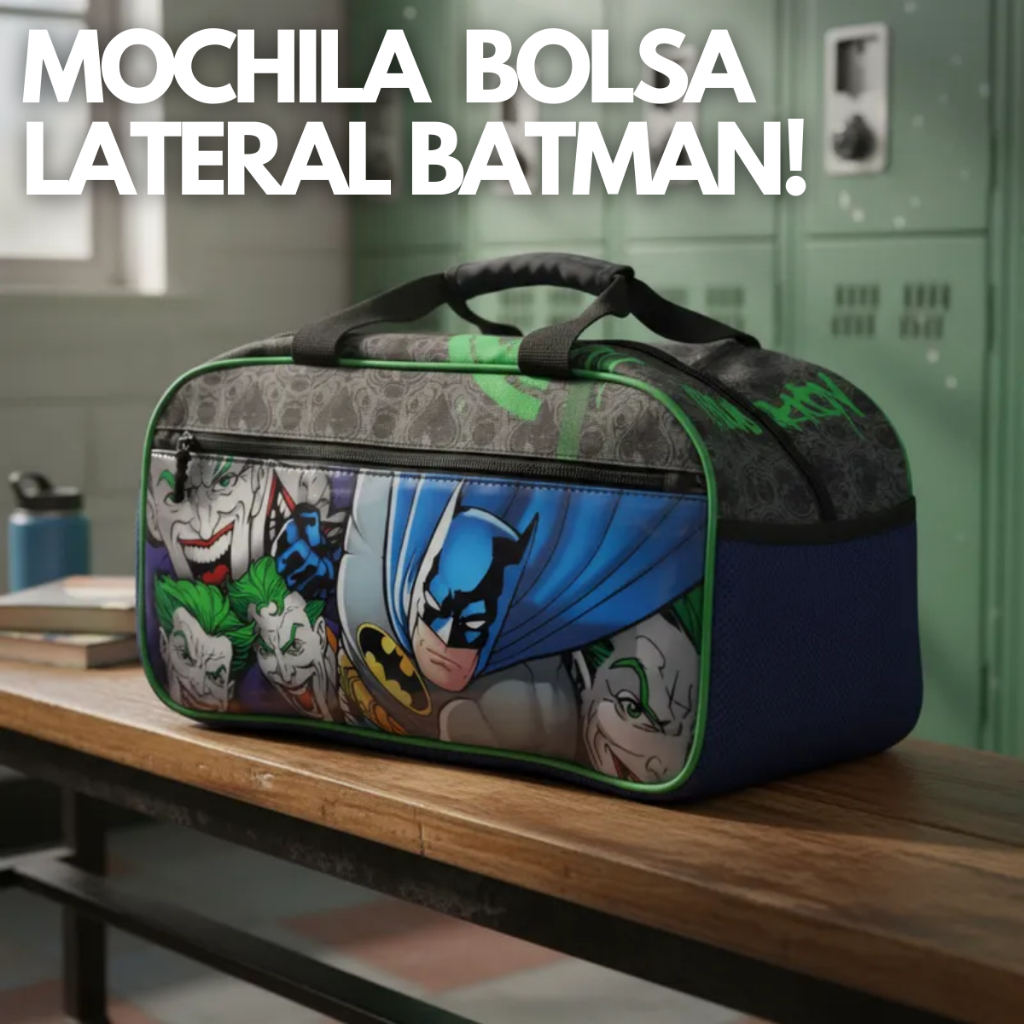 Mochila Bolsa Escolar Treino Lateral Viagem Batman Mad House Coringa Volta as Aulas Com Alça Mão Mala