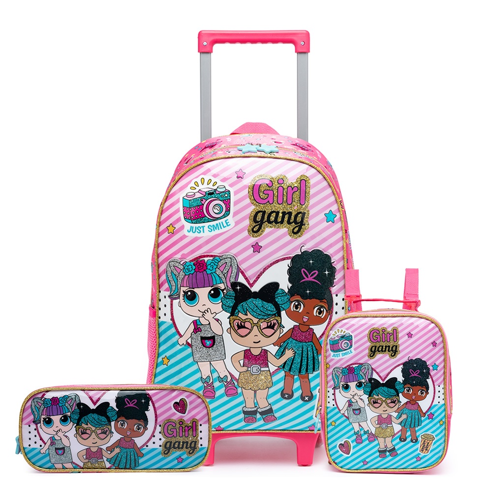 Hang loose 360 DEGREE  mochila grande Mochila Rodinha Escolar Lancheira Estojo Bolsa Meninas Spector