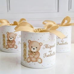 Mini Tubolata Personalizada 5x6 cm | Chá Revelação Dourado Bege | Lembrancinha Aniversário Maternidade