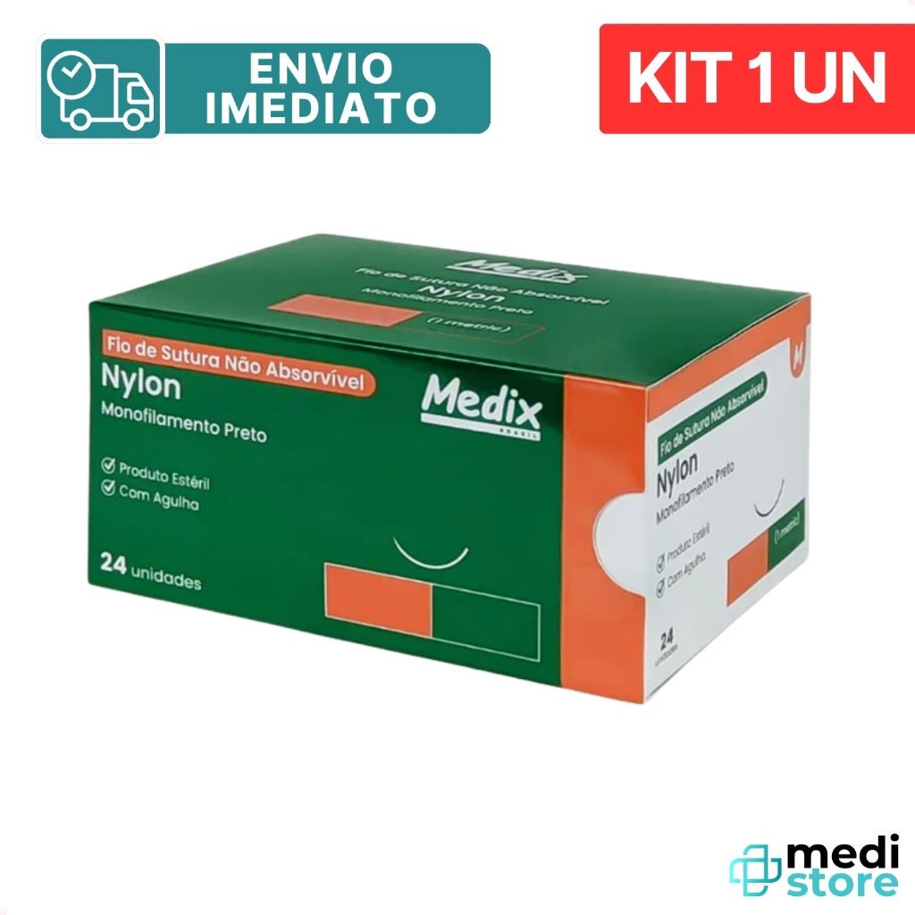 Fio Sutura Nylon 4-0 - 45cm 3/8 30mm Medix Caixa com 24 unid - Envio Imediato