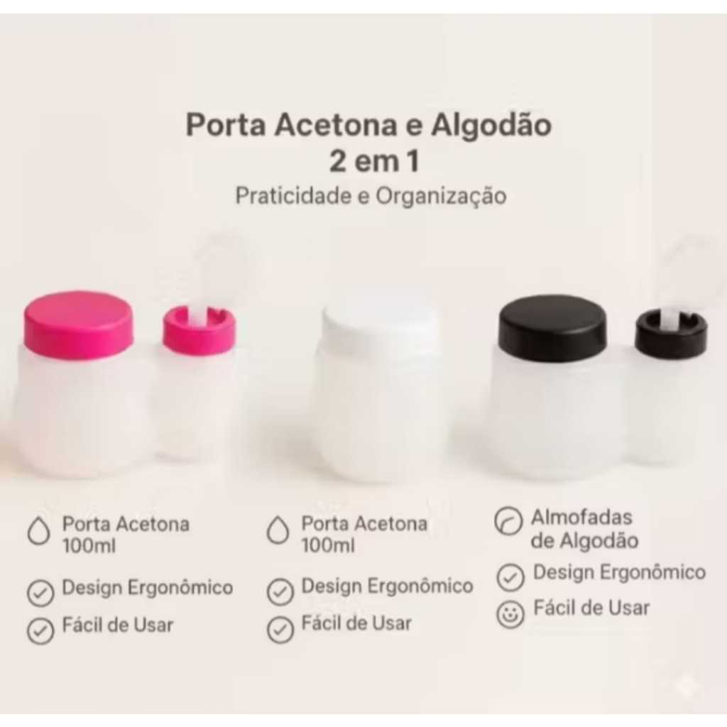 Kit Manicure Porta Algodão e Dosador de Acetona em Oferta na Shopee