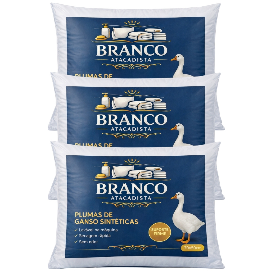 Kit 3 Travesseiro 100% Pluma De Ganso Branca Para Melhorar Suas Noites De Sono