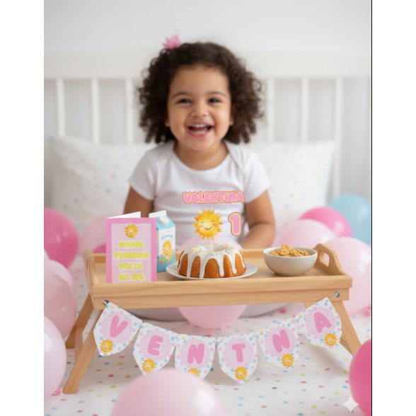 Kit Festa na Bandeja Personalizada Infantil – Nome e Tema Exclusivo - PRIMEIRA VOLTA AO SOL em Oferta na Shopee