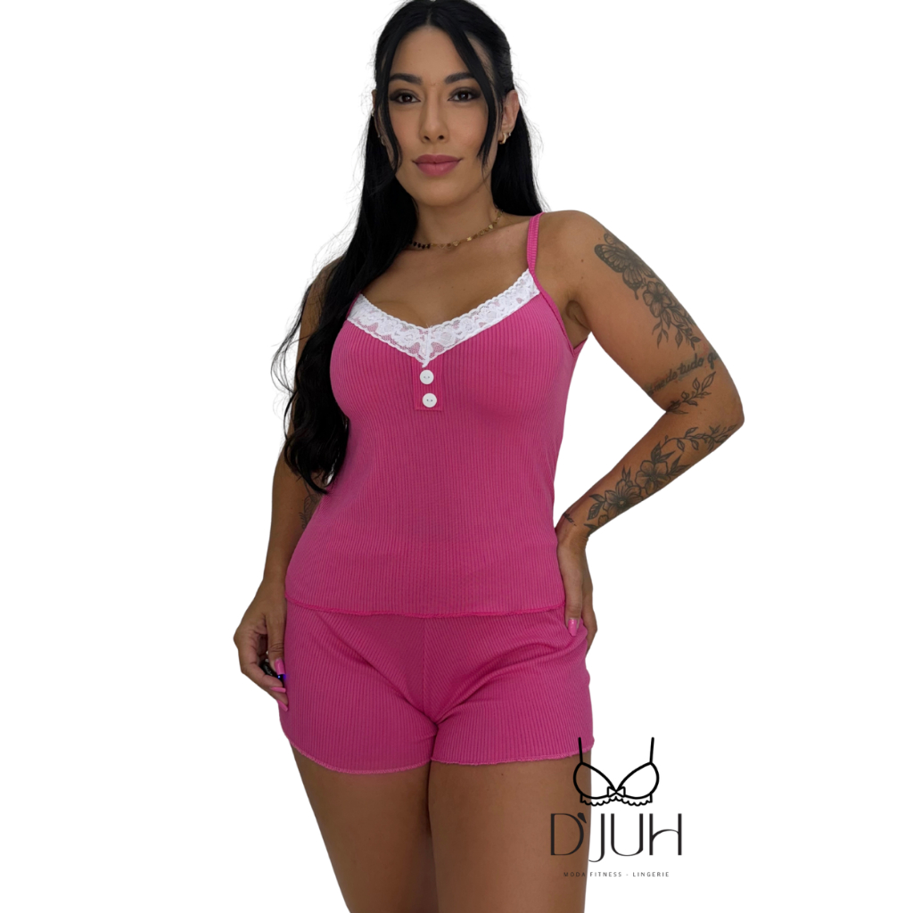 Baby Doll Feminino Canelado em Lycra Confortável com Renda | Pijama Curto M G GG Cores Sortidas