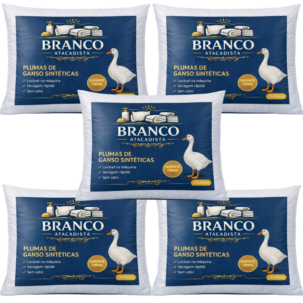 Kit 5 Travesseiros Penas e Plumas de Ganso Branco Macio para Cama Magnifico