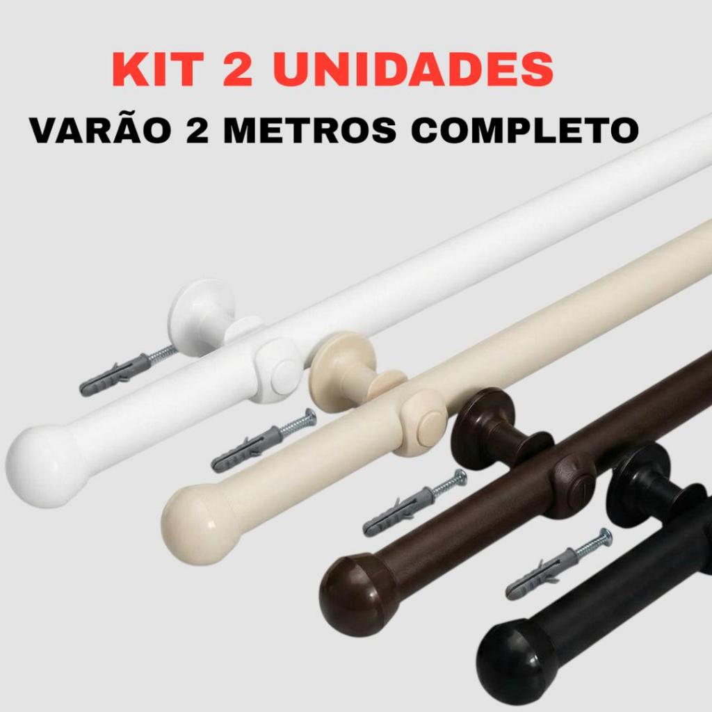 Kit 2 Unidades de Varão 2,00 Metros De Cortina 19mm Várias Cores Simples, Completo e Resistente em Oferta na Shopee