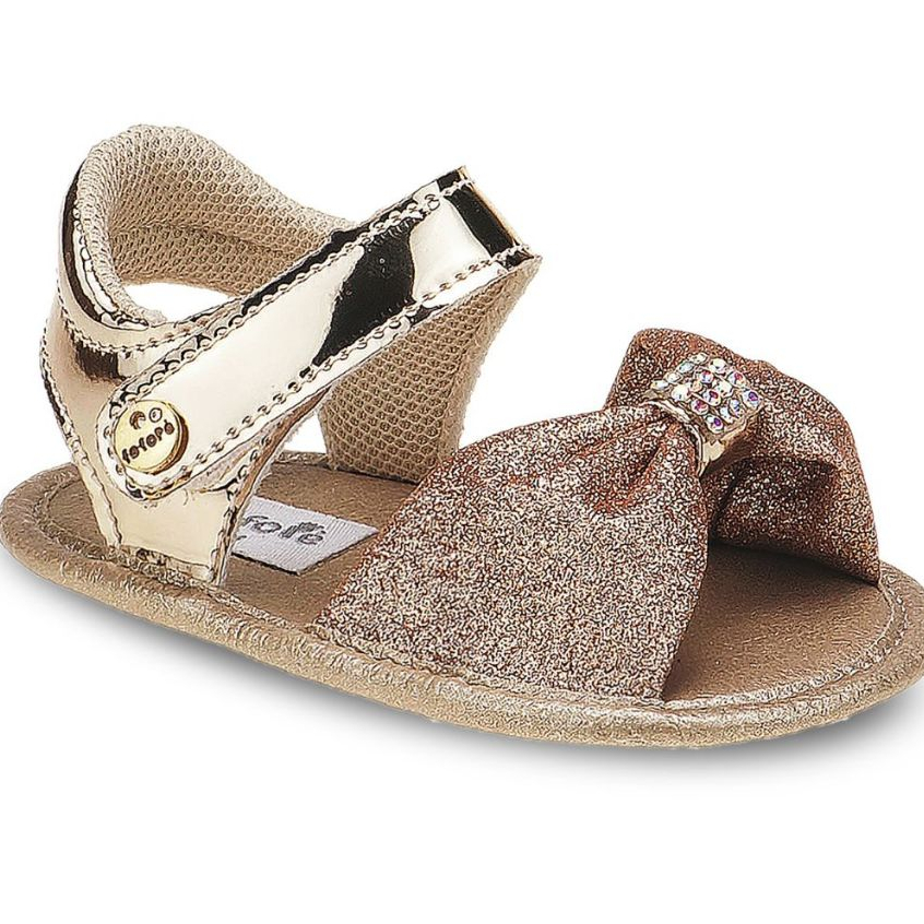 Sandalia Bebe Menina Brilho Com Velcro Casual Verão Macia Confortavel