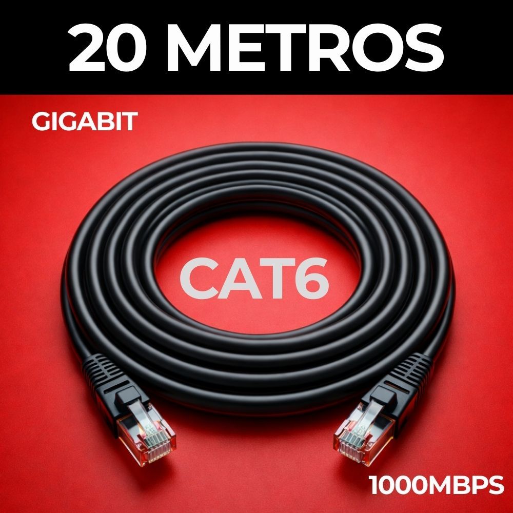 CABO DE REDE CAT6 20 METROS PRETO GIGABIT ULTRA VELOCIDADE em Oferta na Shopee