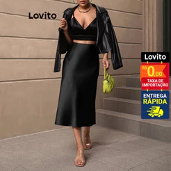 Lovito Saia Feminina Midi Formato em A Lisa SKNS31EX164