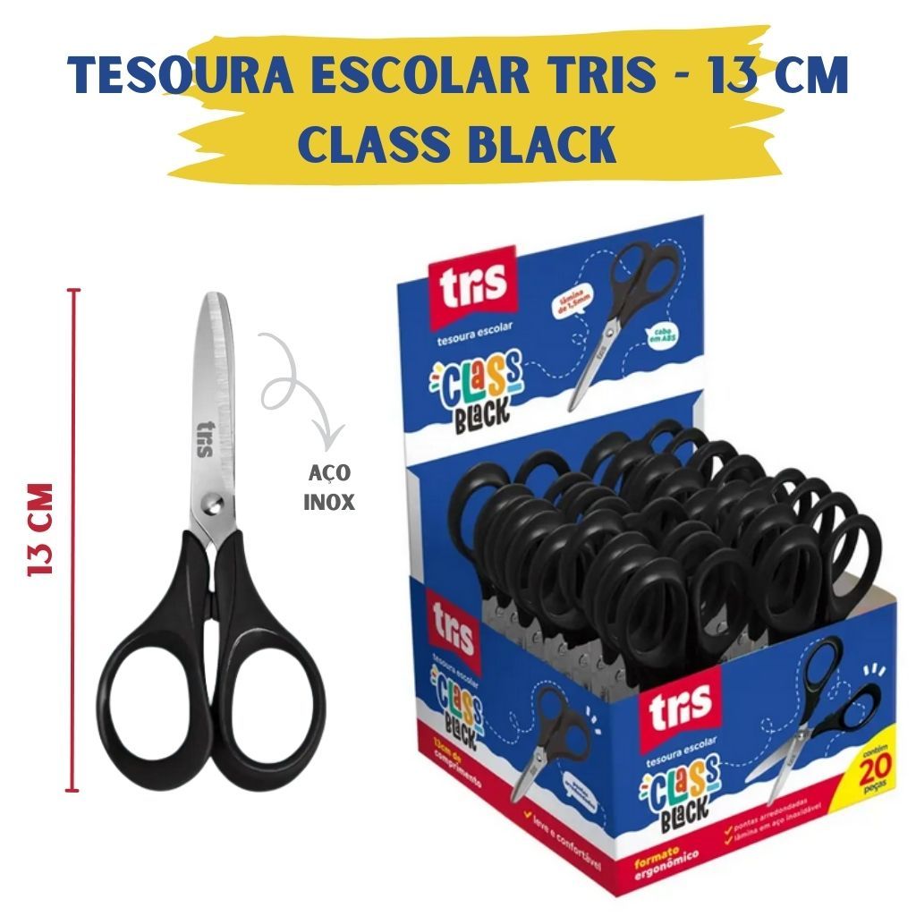 Tesoura Escolar Tris Class Black 13 cm – Summit em Oferta na Shopee