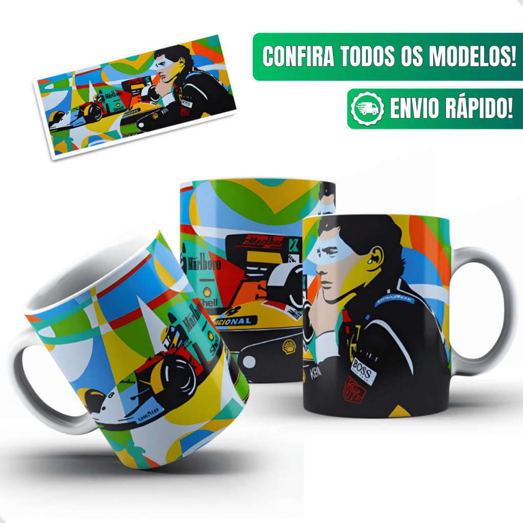 Caneca Ayrton Senna Ceramica Personalizada 325ml Arte Pop Retrato Piloto F1 Brasil Automobilismo