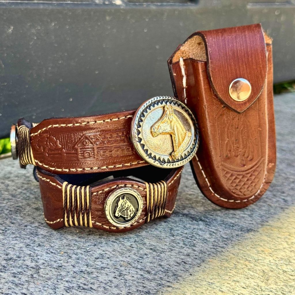 Kit Cinto Infantil Country + Bainha de Canivete em Couro Monte seu Kit Unissex