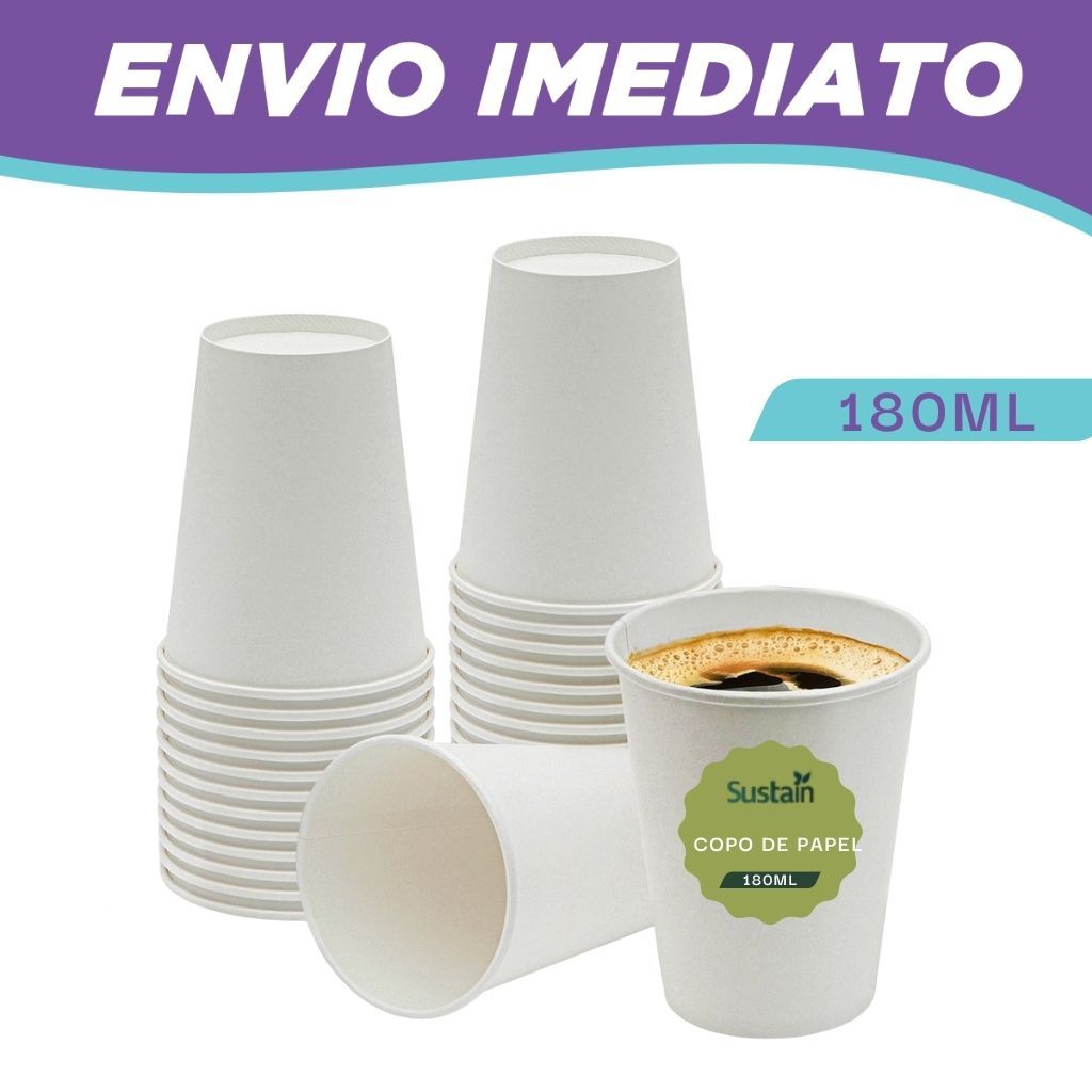 Copo de Papel Biodegradável 180ml com 50 Unidades