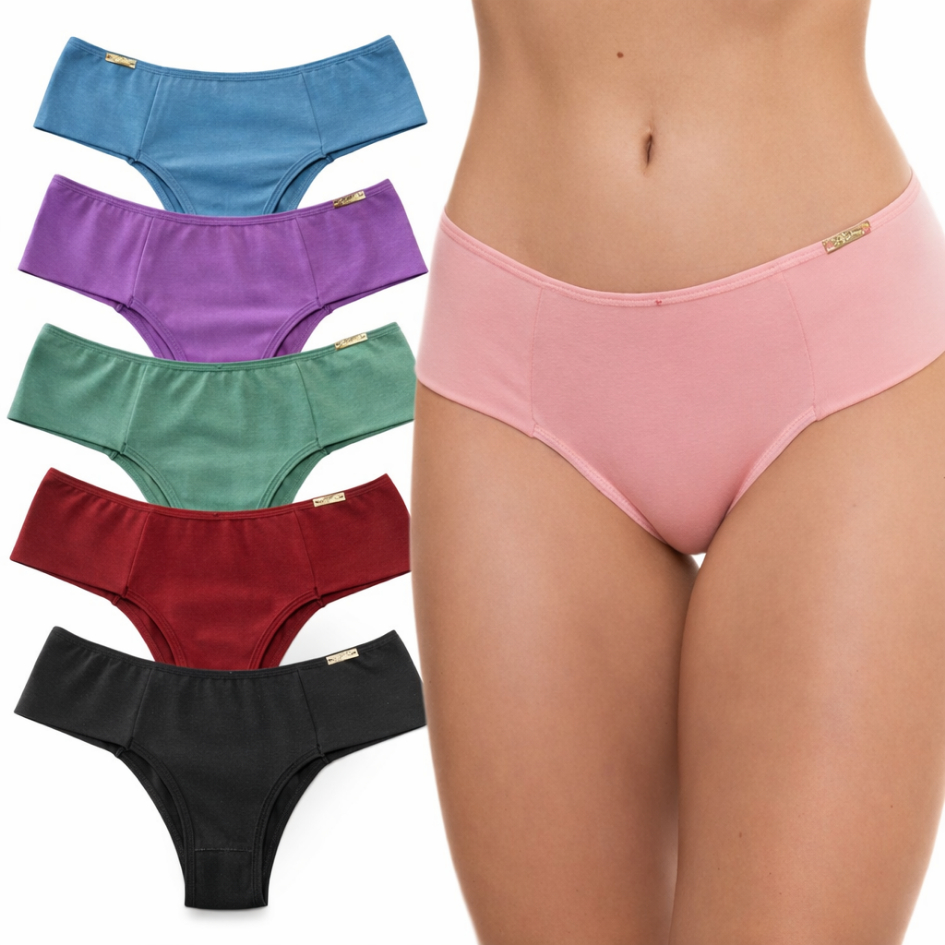 Kit 5 Calcinhas Em Algodão Helena Com Lateral Dupla Viés Confortável em Oferta na Shopee