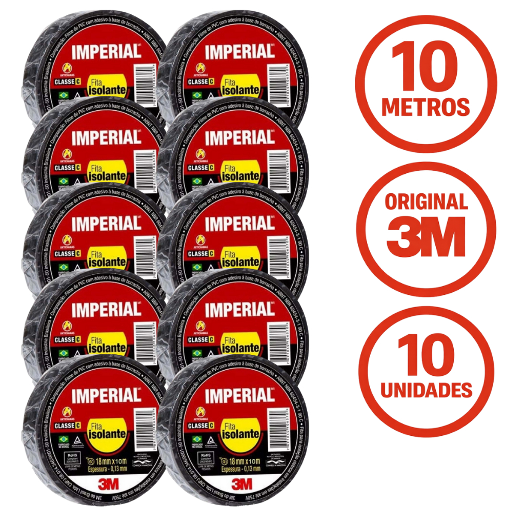 Kit 10 Fitas Isolante 10m x 18mm 3M Original Alta Qualidade, Resistência e Segurança em Oferta na Shopee