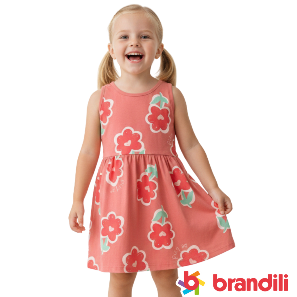 Vestido Infantil Menina Verão Brandili 100% Algodão Confortável Fresquinho Estampado Flores