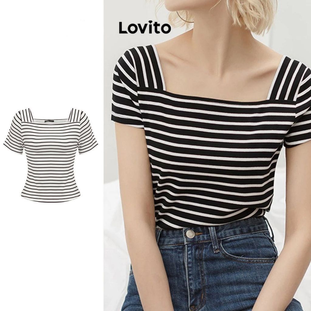 Lovito Blusa Casual Feminina Decote Quadrado TSNS44BX183 em Oferta na Shopee