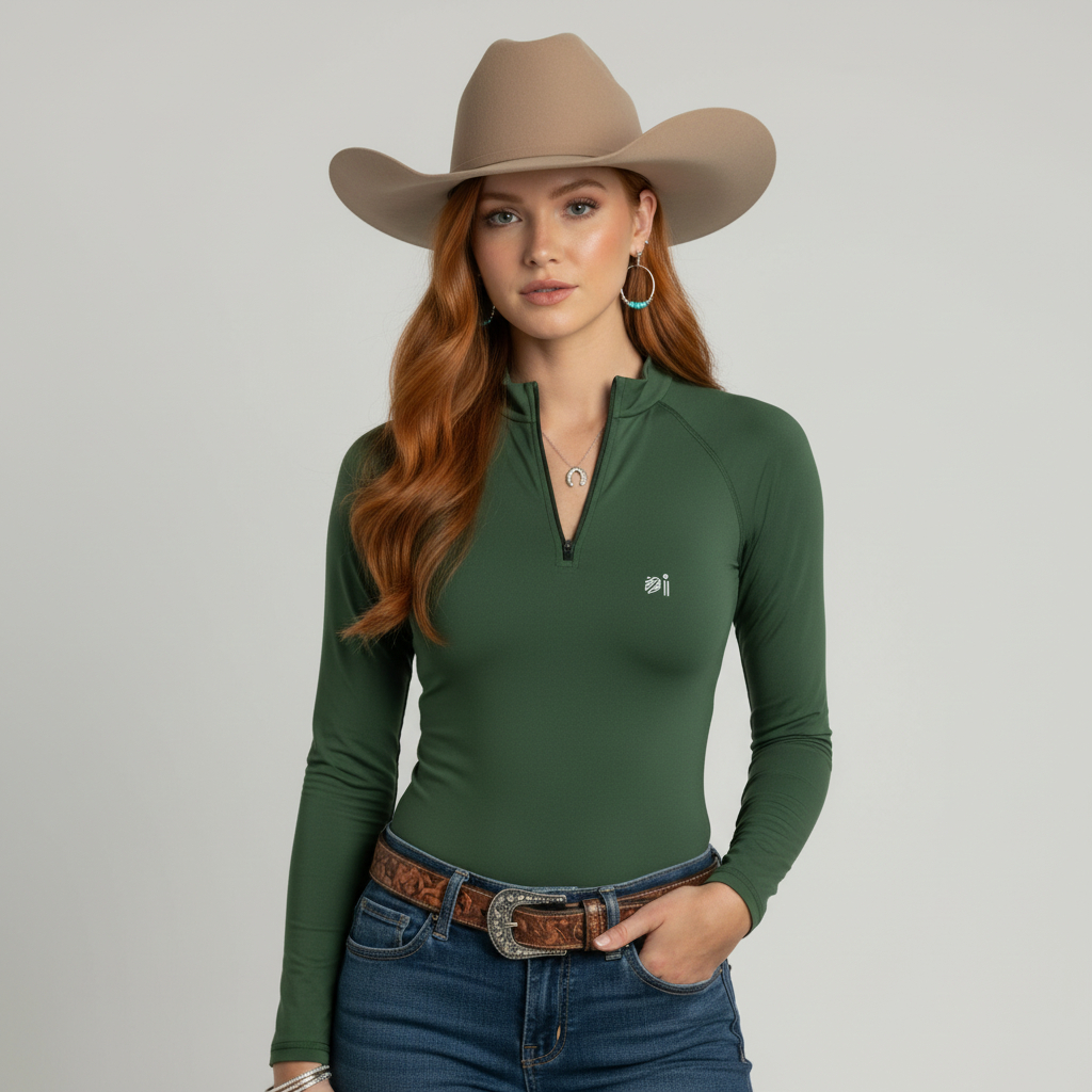 Pé na Roça Cia Country Body Uv manga longa com zíper frontal e logo proteção solar 50+ várias cores
