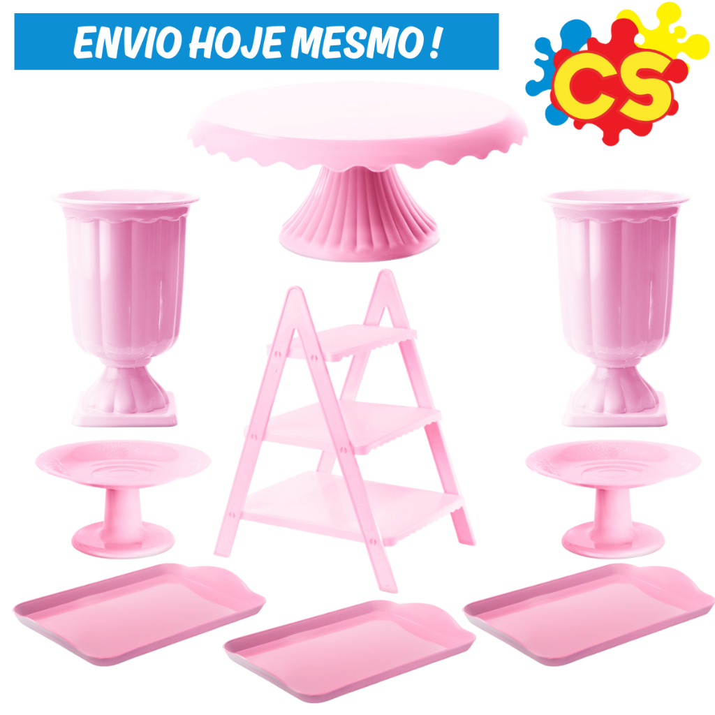Kit 1 Boleira Cake Renda 22, 2 Vaso Romano, 2 Mini Cake, 3 Bandeja 20x13, 1 Escadinha em Oferta na Shopee